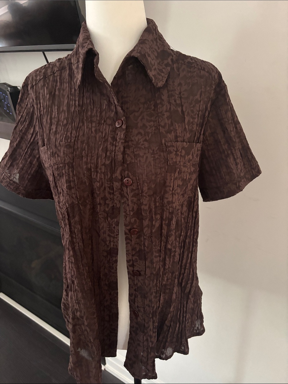 Vintage TanJay Brown Short-Sleeve Button Front Blouse